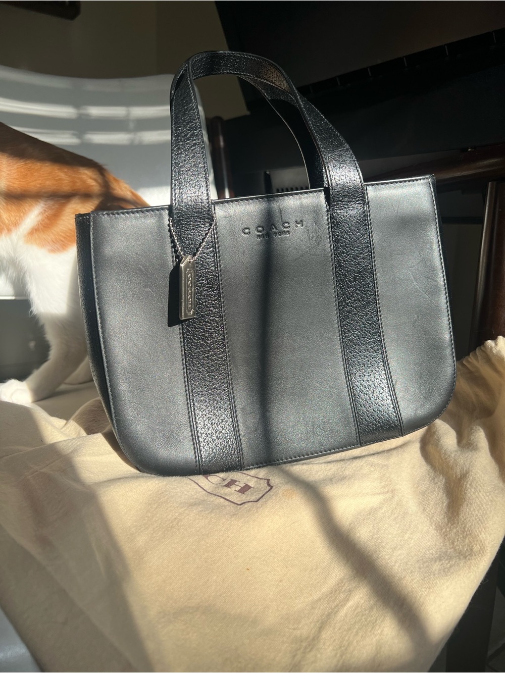 Vintage Coach Black Leather Small Tote with Hang Tag Bridal collection